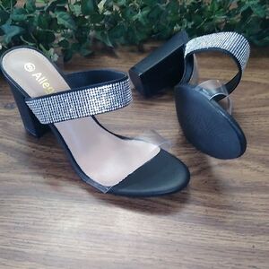 Allegrak Bling Silver and Black Women's Heels Size 8